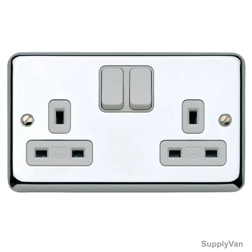 MK Double Pole Switched Socket, K2948PCR, Albany Plus, 2 Gang, 250V, 13A