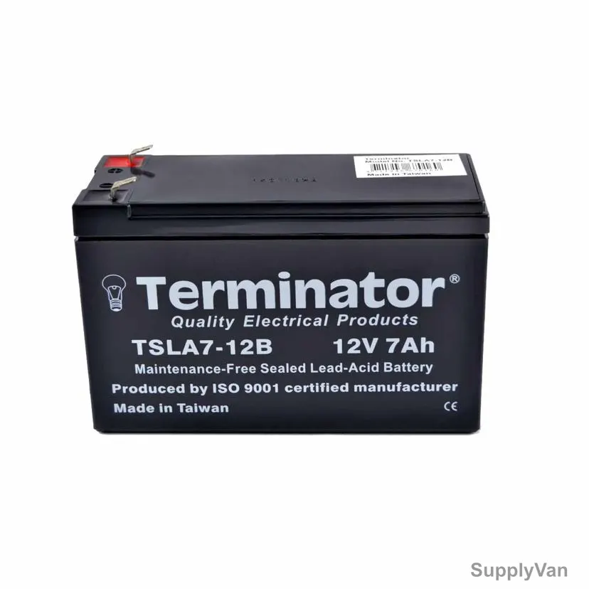 Terminator Rechargeable Sealed Lead Acid Battery, TSLA-7-12B, 12V, 7.0Ah
