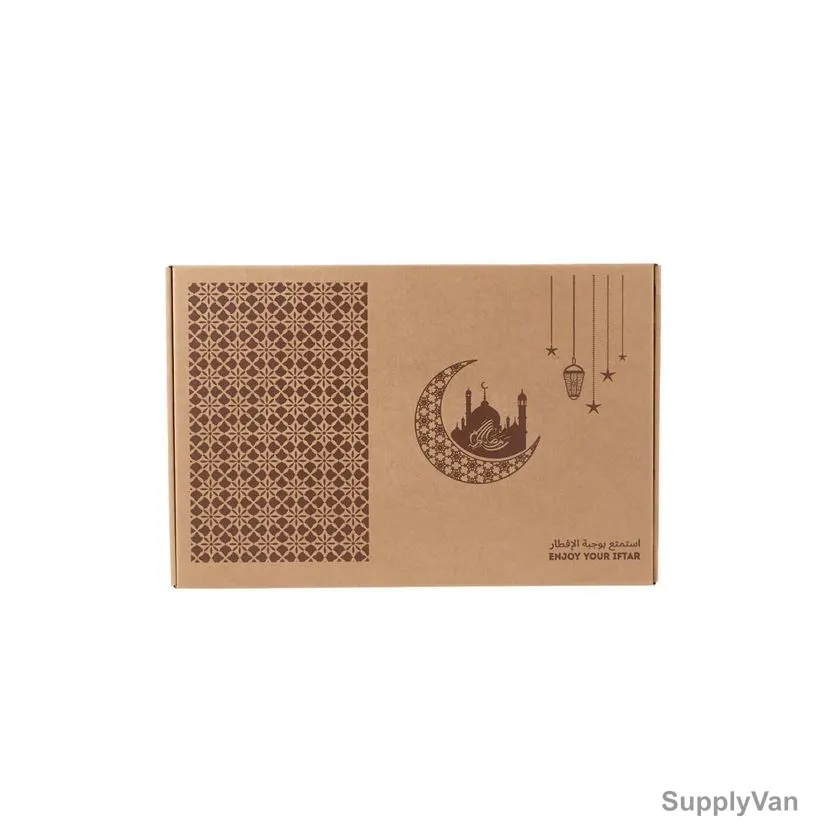 Hotpack Ramadan Kareem Printed B-Flute Corrugated Meal Box, PMB35266RAM, Paper, 26CM Width x 35CM Length, Brown — image 1