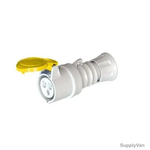 Gewiss Straight Connector, GW62012H, IP44, 32A, 2P+E, White-Yellow