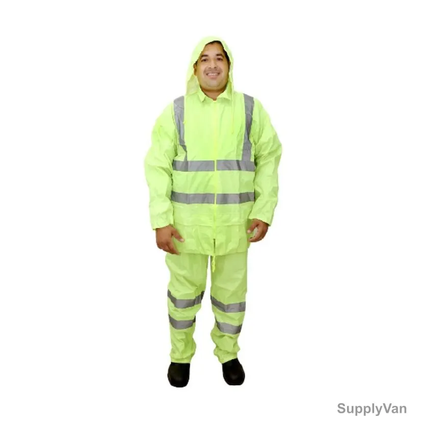 Vaultex Heavy Duty Rain Suit With Reflective Strip, PDT, PVC/Polyester, 2XL, Neon Green