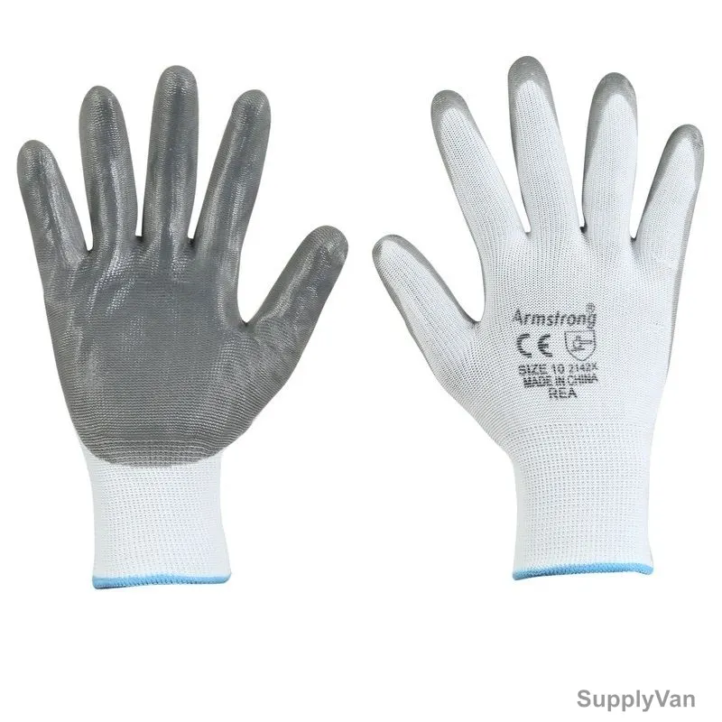 Armstrong Economy Nitrile Coated Gloves, REA, Size10, White/Grey, 12 Pcs/Pack