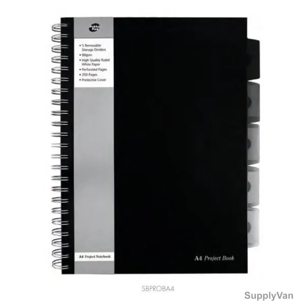 Pukka 5 Subject Project Book, SBPROBA4, A4, 250 Pages, Black