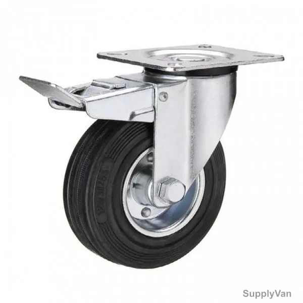 Liemke European Type Double Brake Caster, 18-11-6-13-3-11, Rubber, 80 x 27MM, 60 Kg — image 1