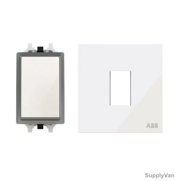 ABB Electrical Switch With Rocker Switch Frame, AMD10520-WG+AMD5120-WG, Millenium, 1 Gang, 2 Way, 10A, White Glass