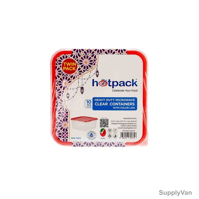 Hotpack Heavy Duty Microwave Container With Color Lid, 2000ML, 10 Pcs/Pack