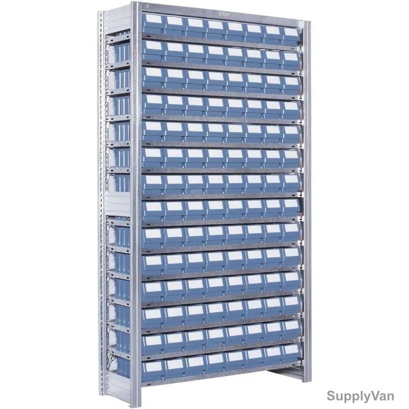 Bito Boltless Shelving With Shelf Trays, SKR3109A, 14 Shelves, 1850 x 1008MM, Blue