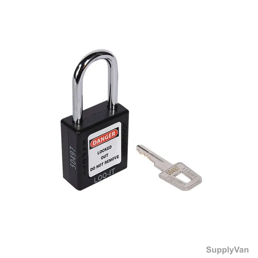 Loq-It Contractor Lockout Padlock, PD-LQBKKDS38, Nylon and Chrome Plated Steel, 38 x 6MM, Black
