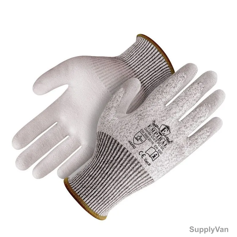 Empiral Cut-Resistant Gloves, Gorilla Cut 5 PU, Polyurethane, L, Grey/Black