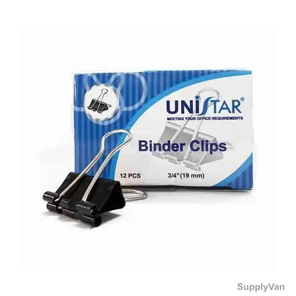 Unistar Binder Clip, 19MM, Black, 12 Pcs/Pack