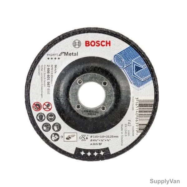 Bosch Metal Cutting Disc With Depressed Center, 2608601567, 3MM Thk, 22.23MM Bore Dia x 115MM Dia