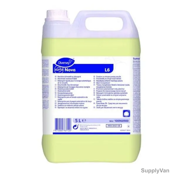 Diversey Suma Nova L6 Liquid Mechanical Ware Washing Detergent, JA102246, 5 Ltrs, Yellow