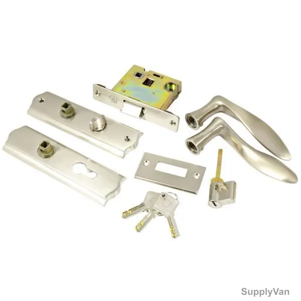 Door Handle with Mortise Lock Set, 50MM, Silver