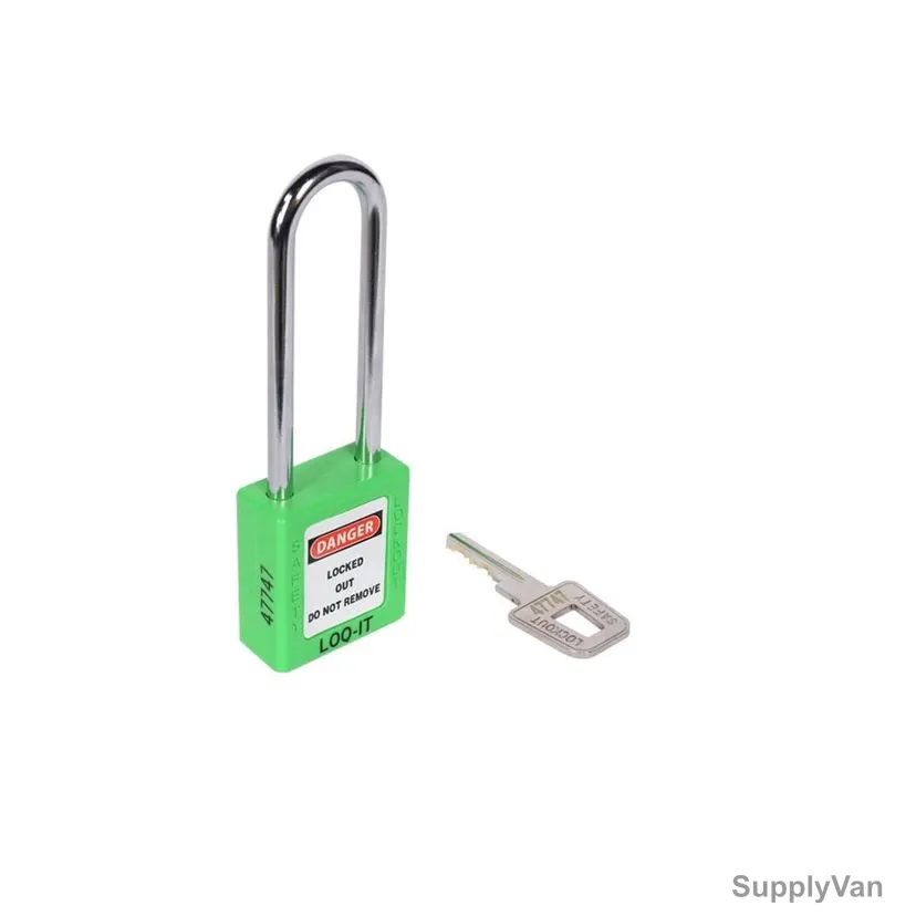 Loq-It Contractor Lockout Padlock, PD-LQGNKDS76, Nylon and Chrome Plated Steel, 76 x 6MM, Green