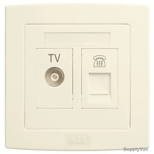 Abb TV and Telephone Socket Outlet, AC324-82, Concept BS, Thermoplastic, 2 Gang, RJ11, Ivory White