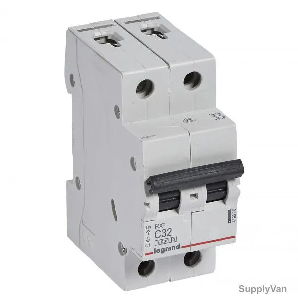 Legrand Miniature Circuit Breaker, 419876, RX3 6000, 2P, Curve C, 230/400V, 32A