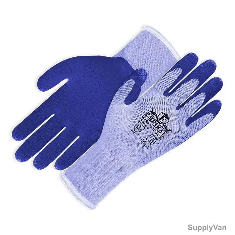 Empiral Latex Coated Gloves, Gorilla Bull II, 100% Polyester, M, Grey/Blue