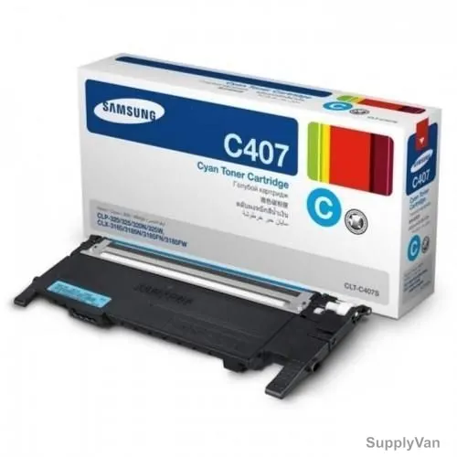 Samsung Toner Cartridge, CLT-C407, Cyan, 1000 Pages Yield