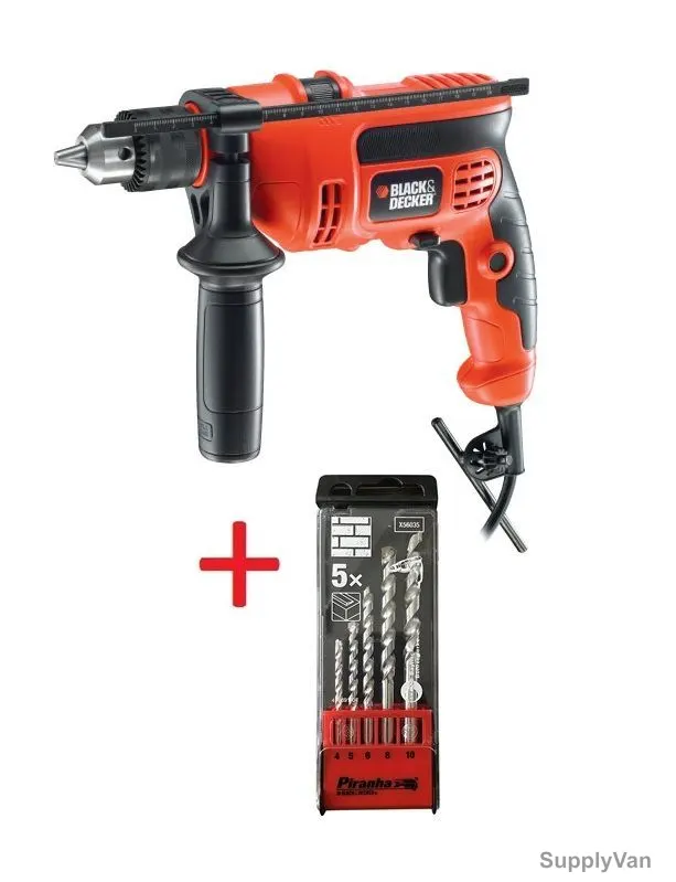 Black and Decker Percussion Hammer Drill w/ Drill Bit Set, CD714RE-AE+X56035, 710W