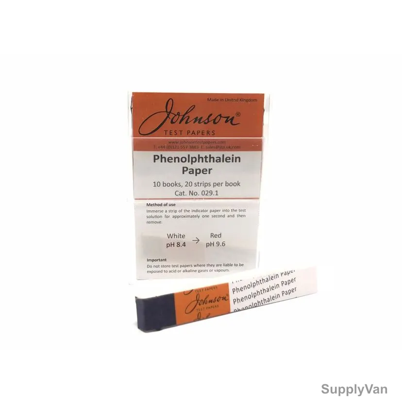 Johnson Phenolphthalein Paper, 029.1, 8.4 to 9.6 pH, 200 Strips/Pack