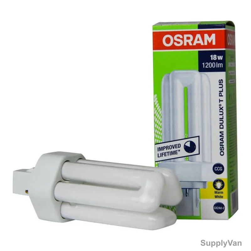 Osram Compact Fluorescent Lamp, Dulux T Plus, 18W, GX24d-2, 3000K, Warm White