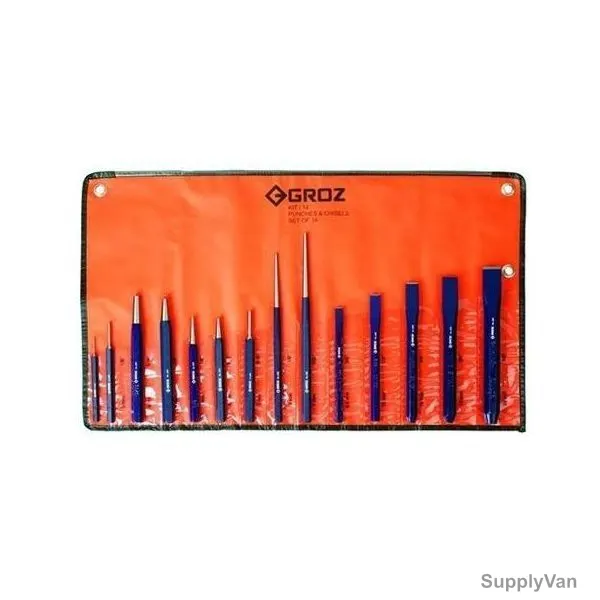 Groz Punch and Chisel Set, KIT-14-ST, 14PCS