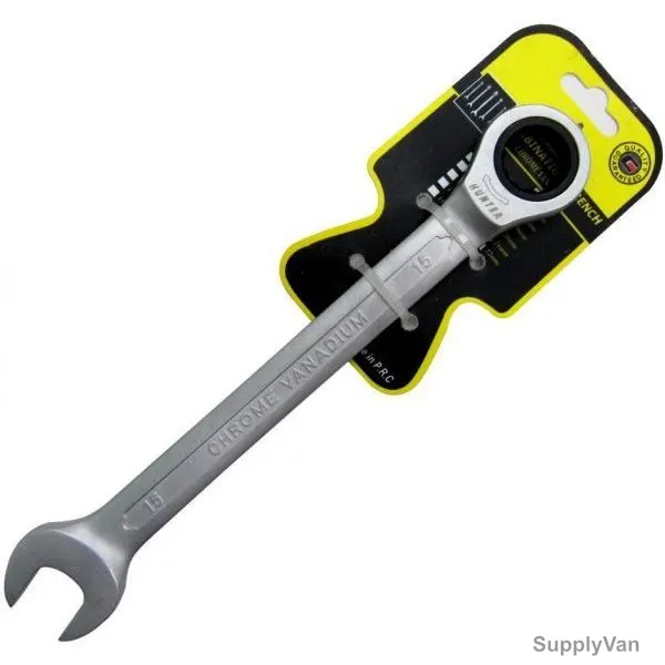 Hunter Ratchet Combination Wrench, SH-HRS-15, Chrome Vanadium, 15MM, Silver