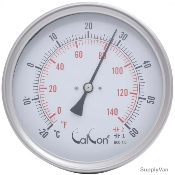 Calcon Bi-Metal Temperature Gauge, CCTE18, 125x200MM, 1/2 Inch, NPT, -20-60 Deg. C