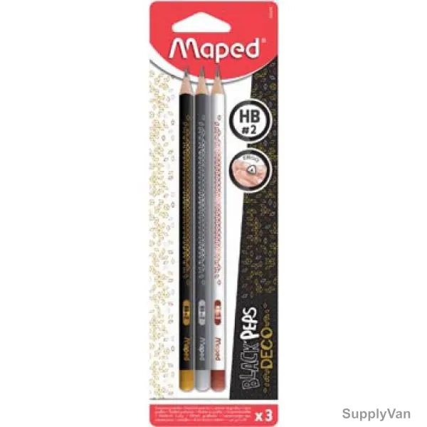 Maped HB Pencil Without Eraser, MD-850018, Black'Peps, Black, 3 Pcs/Pack