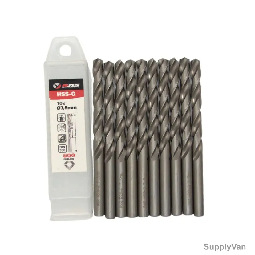 Rns HSS-G Twist Drill Bit, 4341, Eco, 7.5MM Dia, 10 Pcs/Pack