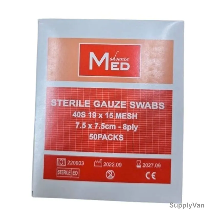 Sterile Gauze Pad, 8 Ply, 7.5CM Width x 7.5CM Length, 50 Pcs/Pack