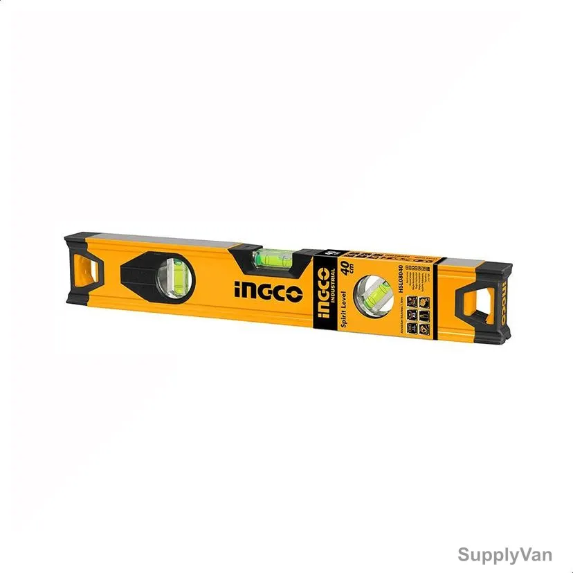 Ingco Spirit Level, HSL08040, Aluminium, 3 Vials, 40CM Length