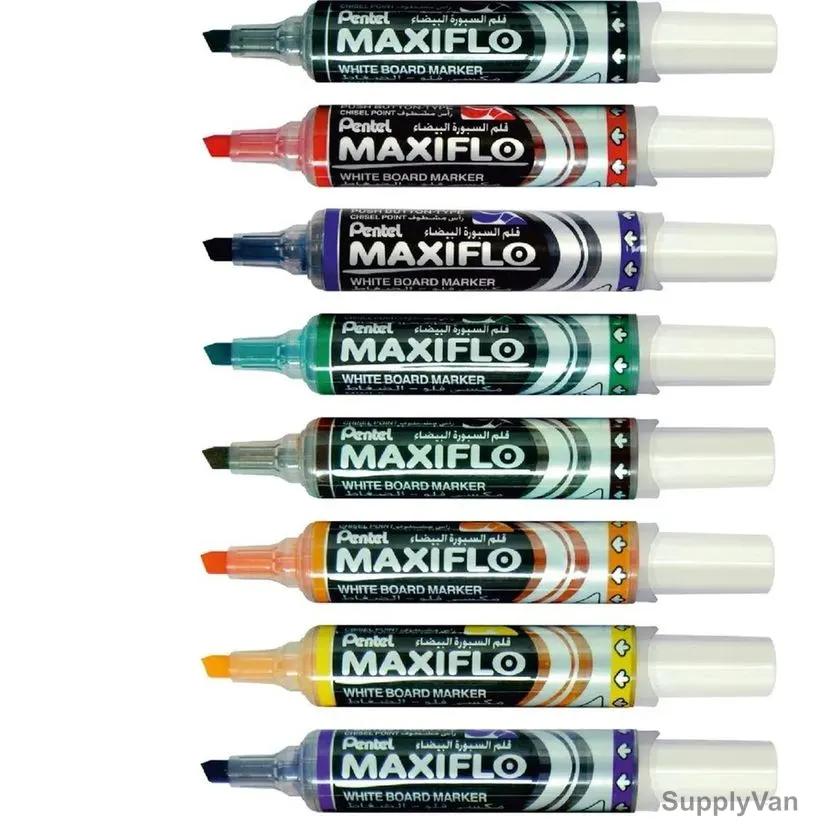 Pentel White Board Marker, PEP-MWL6-08, Maxiflo, 6.2MM, Assorted Colors, 8 Pcs/Set