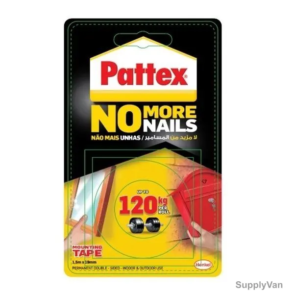 Pattex Double Sided Mounting Tape, 1699228, 1.5 Mtrs x 19MM, 120 Kg Holding Capacity, 12 Pcs/Pack