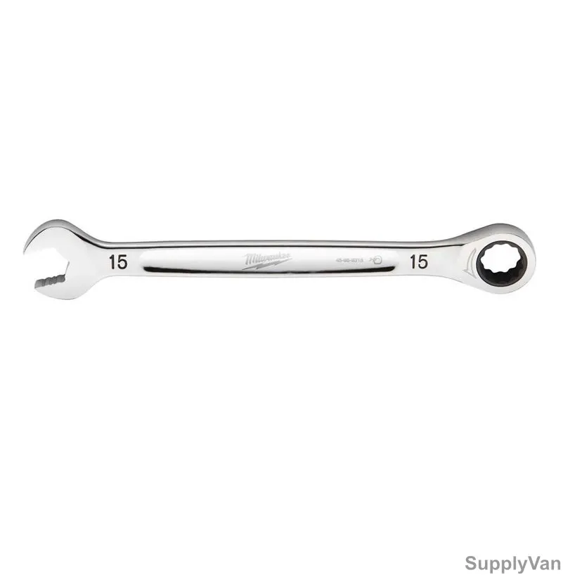 Milwaukee Ratcheting Combination Wrench, 4932471508, MaxBite, Chrome Plated, 15MM