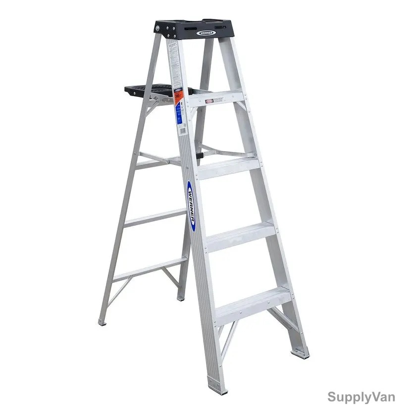 Werner Single Sided Step Ladder, 375, Aluminium, 5 Feet Height, 136 Kg Weight Capacity