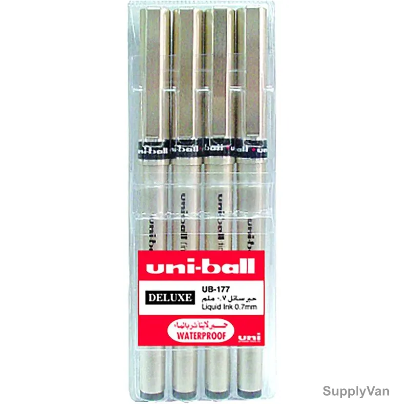 Uni-Ball Ball Point Pen, UB177-04C, Deluxe, 0.7MM Tip, Assorted Colors, 4 Pcs/Set