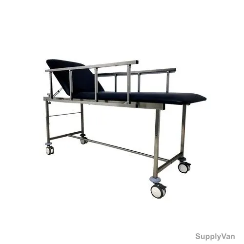 DP Metallic Examination Bed With Wheels and Side Rails, Stainless Steel/Imitation Leather, Black/Silver