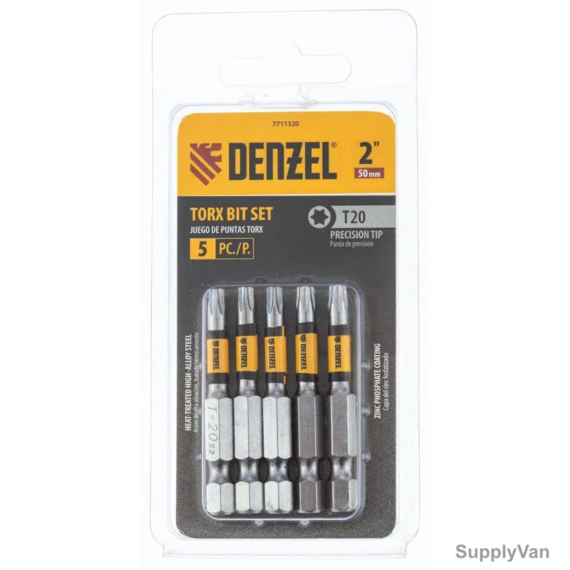 Denzel Torx Screwdriver Bit, 7711320, T20 x 2 Inch, 5 Pcs/Pack — image 1