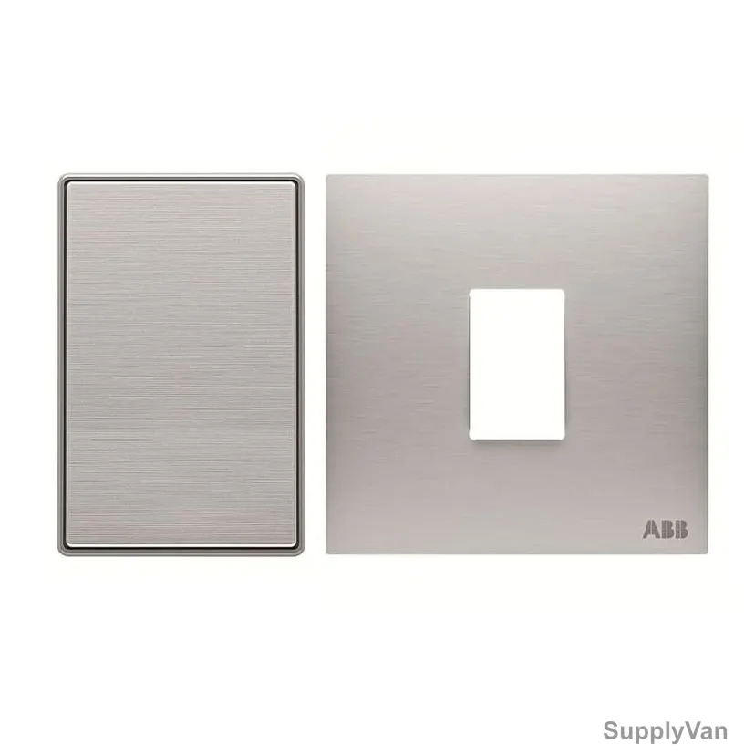 ABB Push Button Switch With Rocker Switch Frame, AMD43020-ST+AMD5120-ST, 1 Gang, 1 Way, 10A, Stainless Steel — image 1