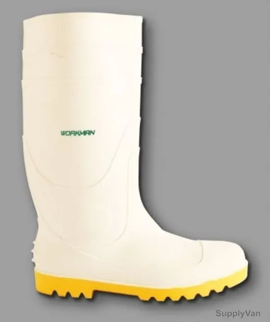 Workman Steel Toe Gumboots, PVC, White, 9.5UK