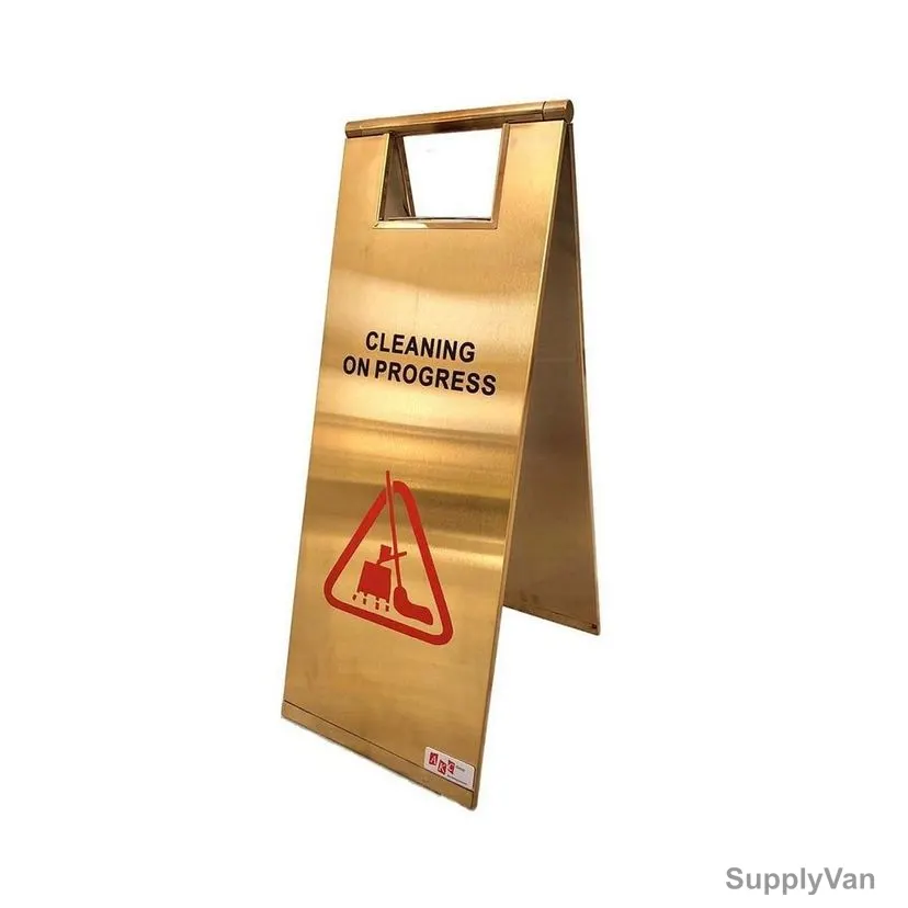 Akc Foldable Caution Sign Board, CW16, Stainless Steel, Gold