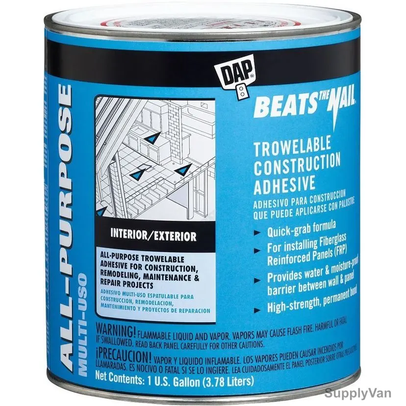 Dap Beats the Nail All-Purpose Trowelable Construction Adhesive, 25488, Tan, 1 Gal, 4 Pcs/Pack