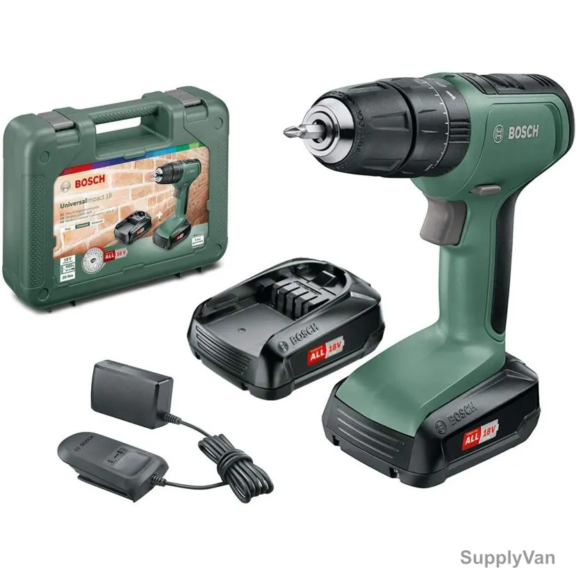 Bosch Universal Impact18V Cordless Two-Speed Combo Drill Kit, 06039C8171, 18V, 10MM Chuck Capacity, 6 Pcs/Kit