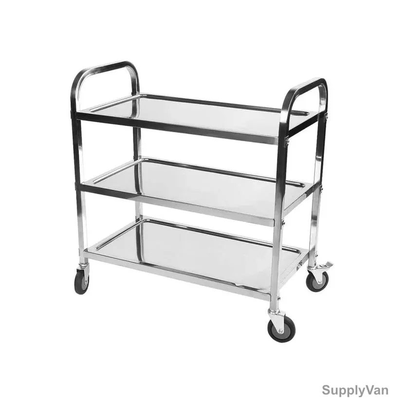 3-Tier Dining Cart, ST13-L, Stainless Steel, 96CM Height x 50CM Width x 96CM Length, Silver