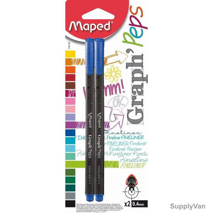 Maped Fineliner Pen, MD-749140, GraphPeps, 0.4MM Tip, Blue, 2 Pcs/Pack