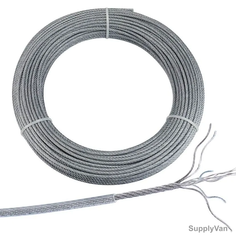 PVC Coated Wire Rope, Galvanized Iron, 1.5MM Outer Thk x 150 Mtrs Length, Silver/Clear — image 1