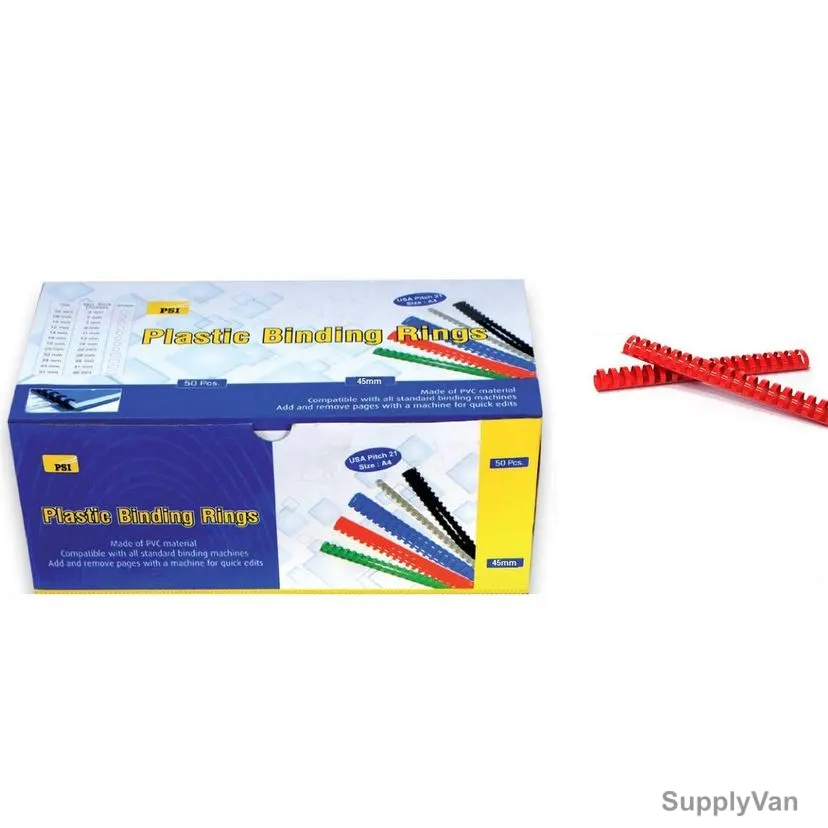 PSI Binding Ring, PSBR45RE, Plastic, 390 Sheets, 45mm, Red, 50 Pcs/Pack