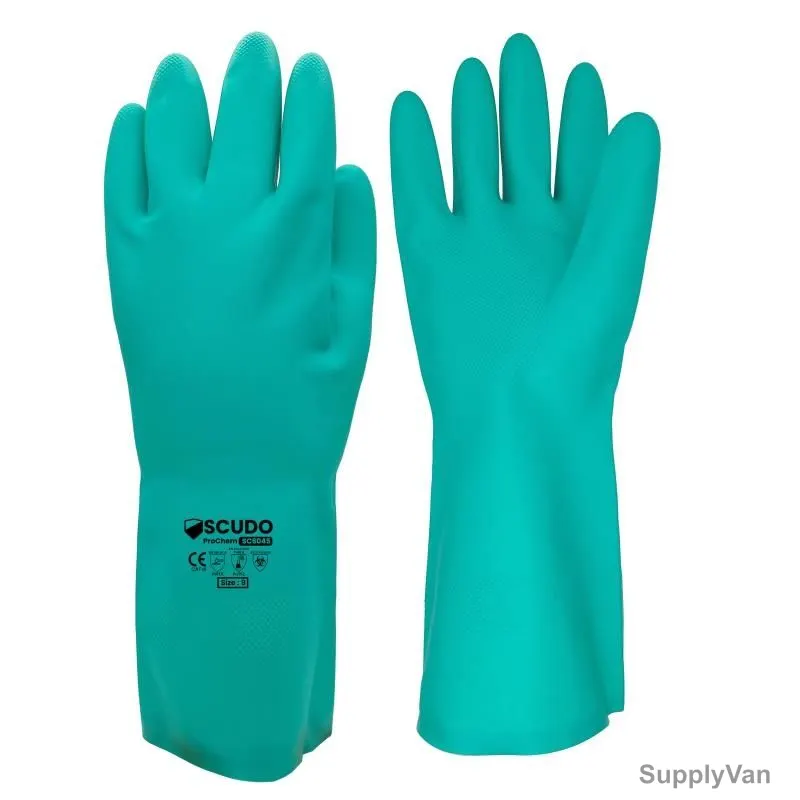 Scudo Nitrile Flock Chemical Gloves, SC-6045, ProChem, L, Green