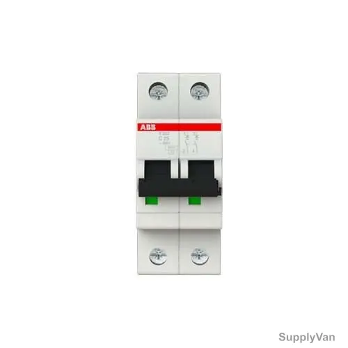 ABB Miniature Circuit Breaker, S202-C25, Curve Type C, 2 Pole, 6kA, 25A